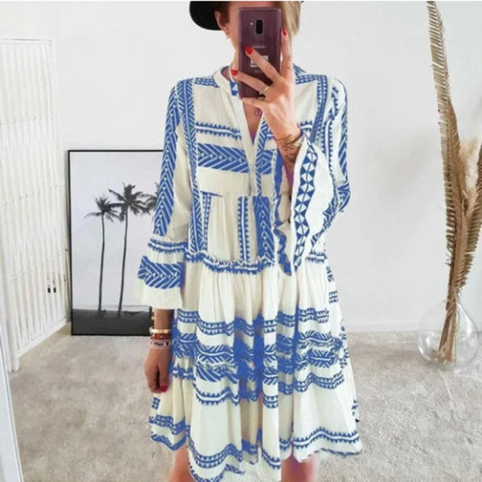 Azaria | Geometric Print V-Neck Short Dress