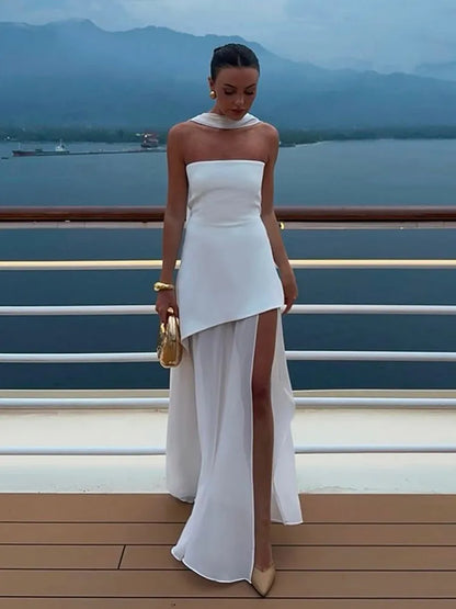 Isabella | White Strapless Maxi Dress with Scarf (Almost sold out)