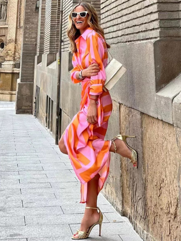 Camille | Striped Luxe Shirt Dress