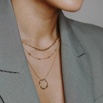 Open Circle Three Row Necklace | Gold 18k