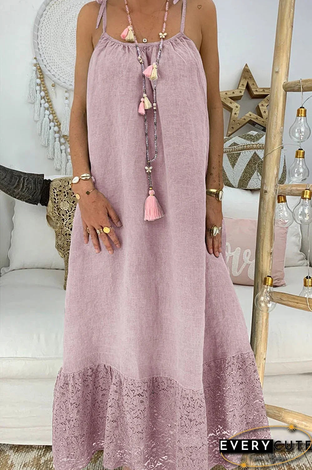 Dana - Knotted Lace Panel Shirt Dress