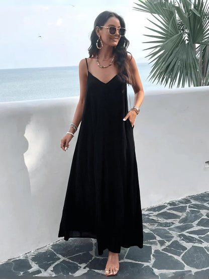 Rosenda - Maxi Dress with Pockets and Olive Design