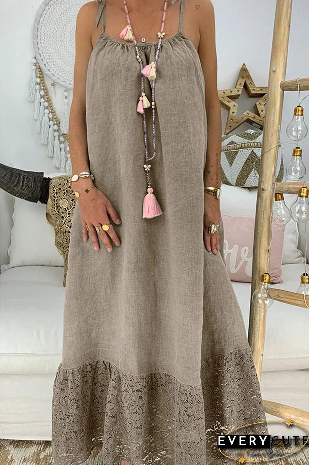 Dana - Knotted Lace Panel Shirt Dress