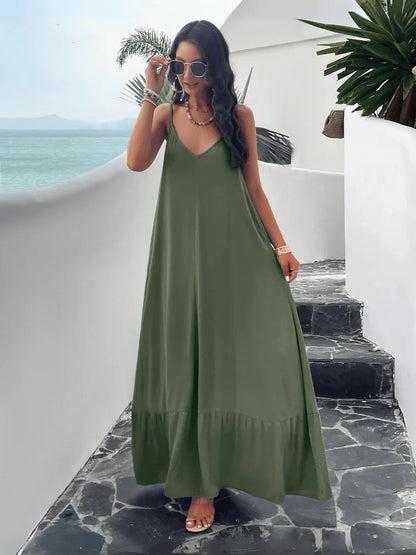 Rosenda - Maxi Dress with Pockets and Olive Design