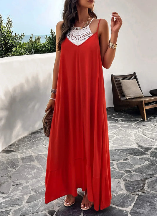 Rosenda - Maxi Dress with Pockets and Olive Design